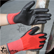 SRSAFETY high quality safety gloves/red polyester palm coated PU light work glove